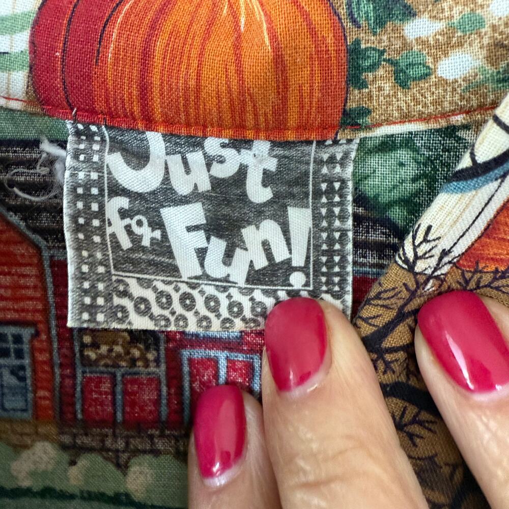 Vintage Just for Fun Size L Fall in the Farm Buttondown Shirt - Picture 2 of 8